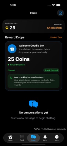 PetPals Finder community inbox and pet owner updates.